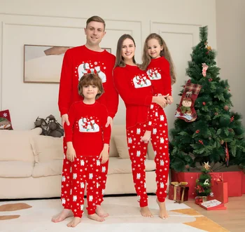1x de Natal Pijama Conjunto Vermelho do floco de Neve de Natal, Pai-filho Pijama de Poliéster de Homens, Senhoras, Crianças Pijamas Duas Peças