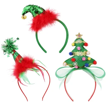 3pcs de Natal, de festas de Natal Chapéu de Diadema Chapéu de Natal Cabeça Glitter Férias de Cabelo Aros