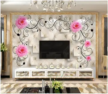 Foto 3d papéis de parede personalizados mural de Rosa em suaves pacote de TV na parede do fundo da flor decoração de sala de estar papel de parede para parede 3d
