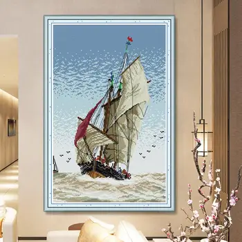 Vela oceânica em Ponto Cruz Kit Suave vela 14CT impressão bordados artesanais presente DIY, decoração de pintura para os amigos