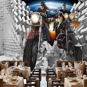 Personalizado Europeu 3D de motos de Tijolo Papéis de parede Industrial Decoração do Restaurante de Fundo Mural de Papel de Parede papel de parede