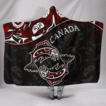 Canadá Tapeçaria - Haida Salmão Estilo de Tatuagem 3D impresso Wearable Cobertor Adultos, as Crianças Cobertor de Lã Macia Pelúcia Cobertor