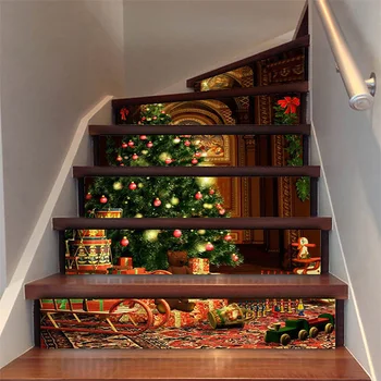 6Pcs/Set de Natal Criativo Escadas Papai Noel Etiquetas Imitação de Árvores em 3D Corredor os Passos de Renovação DIY PVC Adesivos de Parede Suprimentos