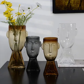 Criativo luz âmbar de luxo, estilo abstrato formato de rosto plantador recipiente de vasos de plantas em vasos de arte vaso de vidro para a decoração home/