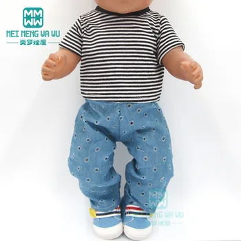 Roupas de boneca se encaixa 43-45 cm boneca Americana e brinquedo novo nasce boneca, acessórios camiseta listrada jeans da Menina Brinquedos Geração