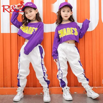 R&Z crianças terno 2019 meninas novas de dança de desempenho do vestuário de fantasias infantis expostos umbilical camisa casual calças de duas peças