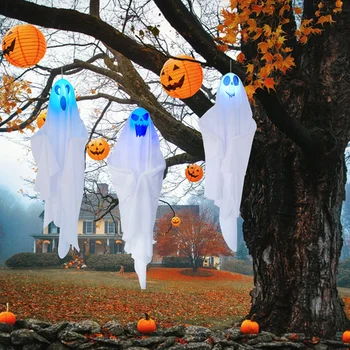 3pcs de Halloween Fantasma de Suspensão Decorações de Halloween de Suspensão de Luz Branca Voando Fantasmas 27.5 polegadas Janela da Árvore de Parede, Enfeite de Assustador