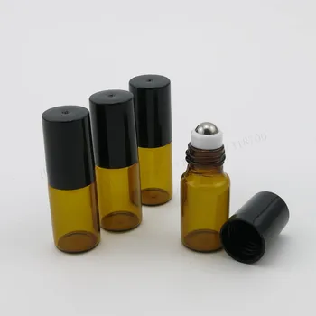 30 x 3ml de vidro âmbar rolar garrafa de aço inoxidável com bola de rolo 3cc roll-on garrafa de plástico, tampas de garrafa de óleos essenciais