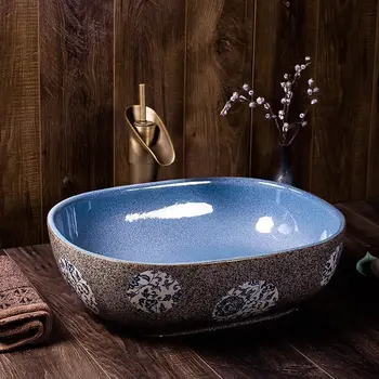 China Artesanal de Cerâmica de Arte Lavatórios bancada lavatório do Banheiro Navio Afunda vaidades de banho de cerâmica mão lavatório