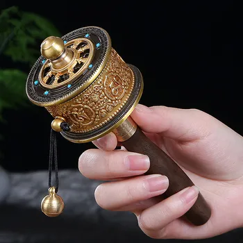 16.4 cm de Ouro Cor de Cobre Religiosa Ornamento, Escrituras, Rezem pela Paz,Budista Seis Palavras Mantra da Mão Roda de Oração