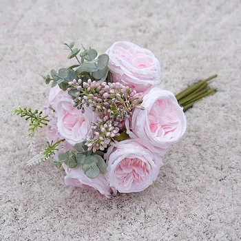 Austin Rosa 12stems Empate Pacote de Flores Artificiais Dia dos Namorados Buquê de Casamento Mão Segurando Rosas Falso Flor Decoração Home