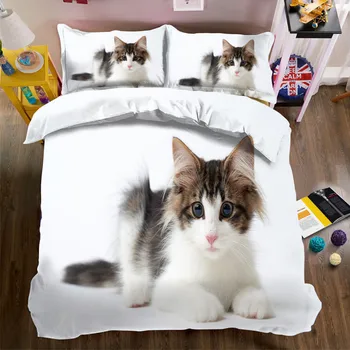 4/6pcs de Luxo conjunto de roupa de cama 3D gato preto Crianças de capa de edredão Nos coloca tamanho super cama King-size com roupa de cama de linho