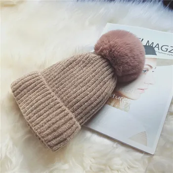 O coreano Inverno Beanies Chapéus Para mulheres de Malha de Lã Quente Engrossar Pompon Caps Moda