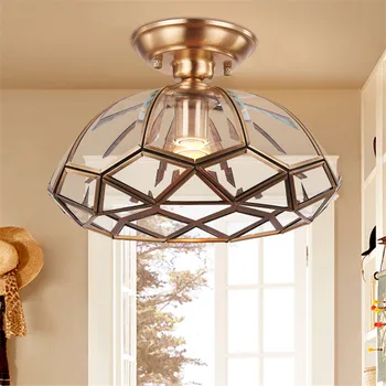 E27-Americana de Cobre lâmpada de Teto Led para o quarto de vidro do Teto, Luzes de luz de sala de estar Moderna de Teto led, lâmpada de Iluminação em Casa