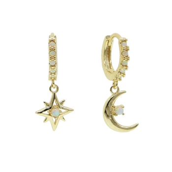 Prata 925 esterlina de Vermeil jóia brinco bonito músicas lovey lua estrelas charme opala pedra brincos para mulheres