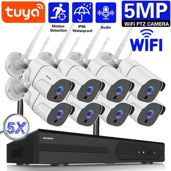 8CH 5MP detecção de Movimento/e-mail Alter PTZ sem Fio do CCTV Sistema de Intercom do IP do WIFI da Câmera de Segurança do Conjunto de P2P NVR Kit de Vigilância de Vídeo