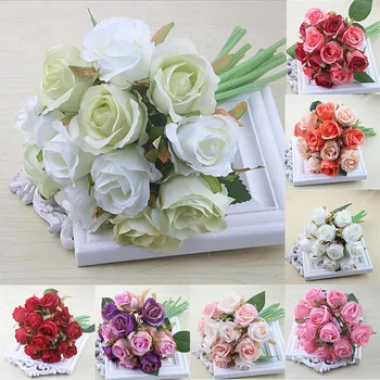 12Pcs/Lotes Artificial Flores Rosa Buquê de Casamento Branco cor-de-Rosa Thai Royal Rose Flores de Seda, Decoração de Festa de Casamento Decoração