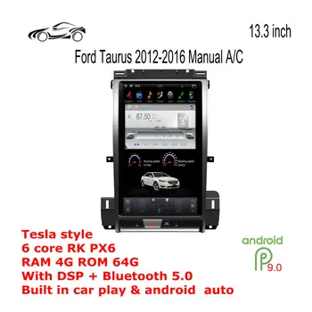 ANDROID GPS do CARRO Vertical de tela Para Ford Taurus GPS de 2012 a 2016 A/C Manual de 13,3 polegadas RAM 4G ROM 64G Car Multimedia CARRO de NAVEGAÇÃO