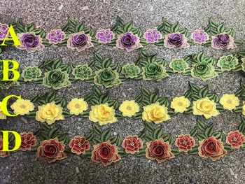 7-10cm de tingimento de fios de bordado de moda na China estilo folk guipure flora guarnição do laço, HFXP1030C