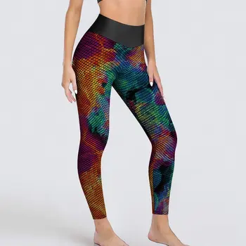Aquarela Neon Pintura Leggings Arte Abstrata Impressão De Treino Calças De Yoga Mulheres De Cintura Alta Bonito Leggins Elástico Meia-Calça Esporte