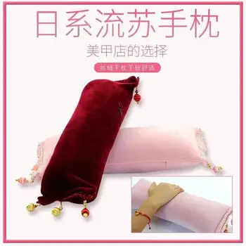 14x38cm vinho/rosa estilo de corte de manicure travesseiro de beleza do prego handrest pulso almofada de borla mão travesseiro handrest