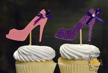 Sapatos de Glitter cupcake toppers chás de panela, Sweet 16, o Casamento, o Tema Aniversários, decorações de casamento toothpicks24pcs