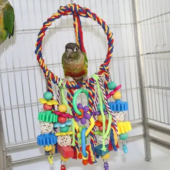 1 Pcs Pássaro Anel De Papagaios Coloridos De Algodão Balanço De Corda Mastigar Brinquedos Escalada Brinquedos Com Ganchos Gaiola Do Pássaro Acessórios Atacado