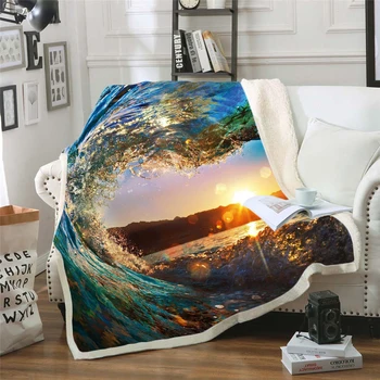 Plstar Cosmos mar e o nascer do sol bela paisagem Decke 3D drucken Sherpa Decke auf dem Bett Hause Textilien Traumhafte