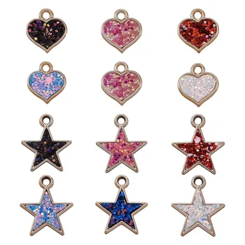pandahall CCB Plástico Pingentes com Paillette Coração com Estrelas para Fazer Jóias DIY Cor Misturada 22pcs/caixa