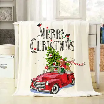 Cartão de natal Jogar Cobertor Vermelho Retro Caminhão com uma Árvore de natal de Presentes e O Dachshund em um Lenço Decorativos Cobertores