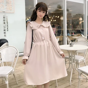 Japonês Emagrecimento da Cintura da Boneca Projeto de Colar de Mid-Comprimento Manga Longa Vestido Outono Inverno Mulheres kawaii roupas sweet lolita dress