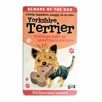 Sacode & Bigodes Cão Sinal/Placa de Yorkshire Terrier - Tin Placa 8x12