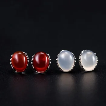 Jade brincos de prata 925 pequeno de mulheres brincos de Esmeralda, Vermelho/Branco, de calcedônia Cornalina jóia de pedra preciosa Retro earings
