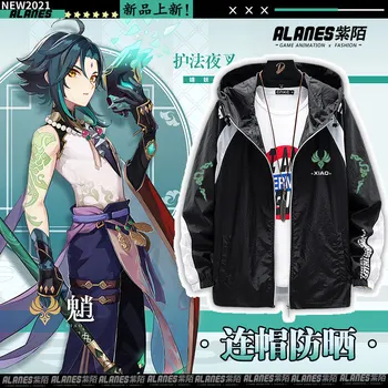 Genshin Impacto Cosplay Traje Xiao Long sleeve Moda jaqueta casaco Jogo de roupas Unissex Capuz Zíper Capuz de Moletom Novo Tops