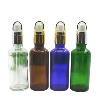 50ml verde/azul/marrom/limpar garrafa de vidro com o ouro, a prata cesta de tampa preta branca lâmpada de óleo essencial de soro líquido de pele de embalagem