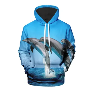Homens do Mar Bonito Voando Golfinho de Impressão com Capuz Fashion Dress 3D