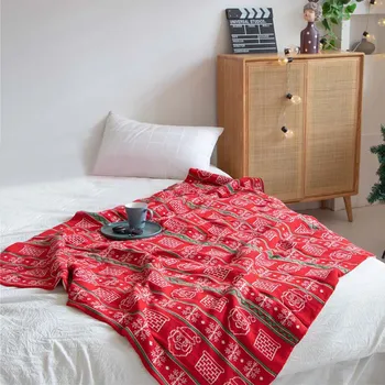 Vermelho Natal Cobertor de Malha de algodão, Manta para Sofá de Casa jogar cobertor Presente de natal Decoração de Natal Cobertor