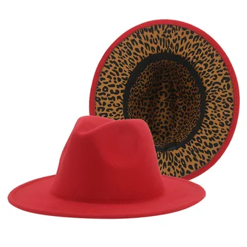 Chapéu Fedora Novas Mulheres Homens Patchwork Red Leopard Chapéus para Mulheres Casuais Padrão de Leopardo Exterior Feltro Mulheres de Chapéu de Sombreros De Mulher