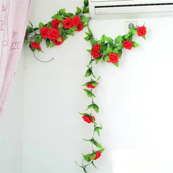 Movimento 230cm/ 91in de Seda Rosa Decoração de Casamento de Hera, Vinha Flores Artificiais Arco Decoração com Folhas Verdes Pendurados na Parede Garland