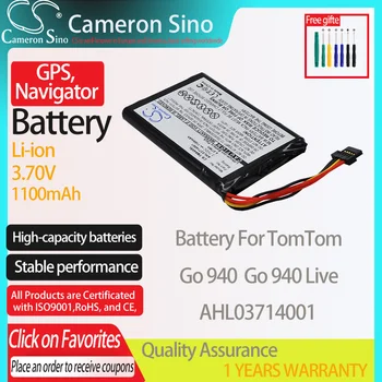 CameronSino Bateria para TomTom Go 940 Ir 940 Viver se encaixa TomTom AHL03714001 GPS,Navegador bateria 1100mAh 3.70 V Li-ion Preto