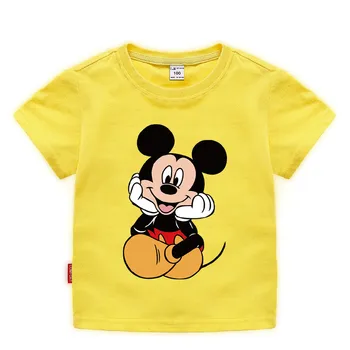 Disney menina T-shirt gola redonda regular de Mickey Mouse padrão algodão confortável casa-escola camiseta filhos universal T-shirt