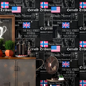 Jornal papel de parede inglês letras nostálgicas de moda, decoração da loja de barbeiro loja de roupas estudo de jornal velho papel de parede