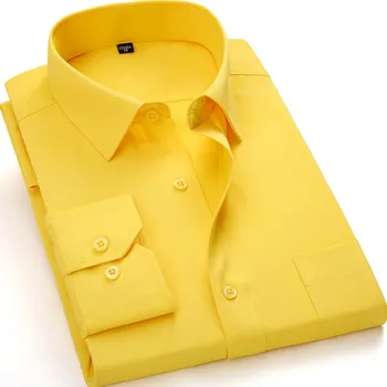 Novo 2022 Homens se vestem Camisa de Moda de Sarja de Negócio Sólido Vestuário Formal de Manga Longa com Bolso no Peito Masculino Social Casual Camisa