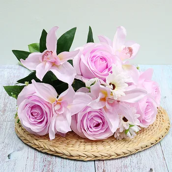 Artificial Rosa de Seda Flor de Orquídea Buquê de Casamento Presente do Dia dos Namorados em Casa Sala de estar Festa no Jardim de Simulação de Flores Decoração