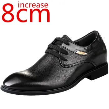 A altura de Sapatos de Homens 8cm Primavera/Outono Invisível Interior Aumento da Altura de Couro Sapatos de Couro Genuíno de Negócios Vestido de Casamento Sapatos