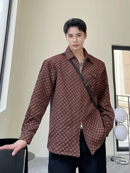 SYUHGFA vestuário masculino de 2023 Outono Personalidade Jacquard virada para Baixo de Gola Solta Casaco coreano Streetwear Zíper Jaquetas Para os homens