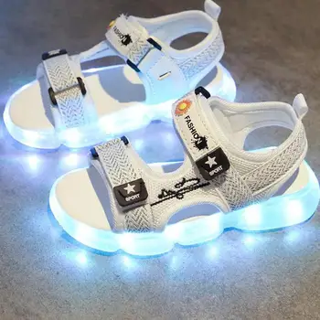 Crianças Casual e Sandálias Para Meninos Macio LED Sapatos Com Luzes USB Cobrado Luminoso de Sandálias de Miúdos Meninas Brilhantes Sapatos