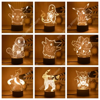 Pokemon Pikachu 3D Noite de Luz Bonito Squirtle Anime Quarto de Cabeceira Bulbasaur DIODO emissor de Luz de Decoração de Quarto de Crianças de Natal, Brinquedo Presentes