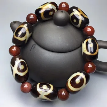 Natural Ágata Tibetano Três olho de Deus, Bracelete do Grânulo para Homens e Mulheres Esferas de Brincalhão Bracelete da Jóia