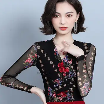 2022 chinês harajuku tops com decote em v flor nacional imprimir as mulheres da base de dados de camisa tradicional estilo étnico de malha camisa étnica t-shirt